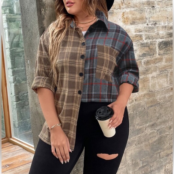 Classic Elegant Plus Size Plaid Button Down Shirt Top Blouse - Picture 15 of 16